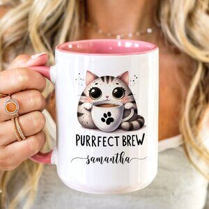 Custom Name Pink Latte Mug, Cat Lovers